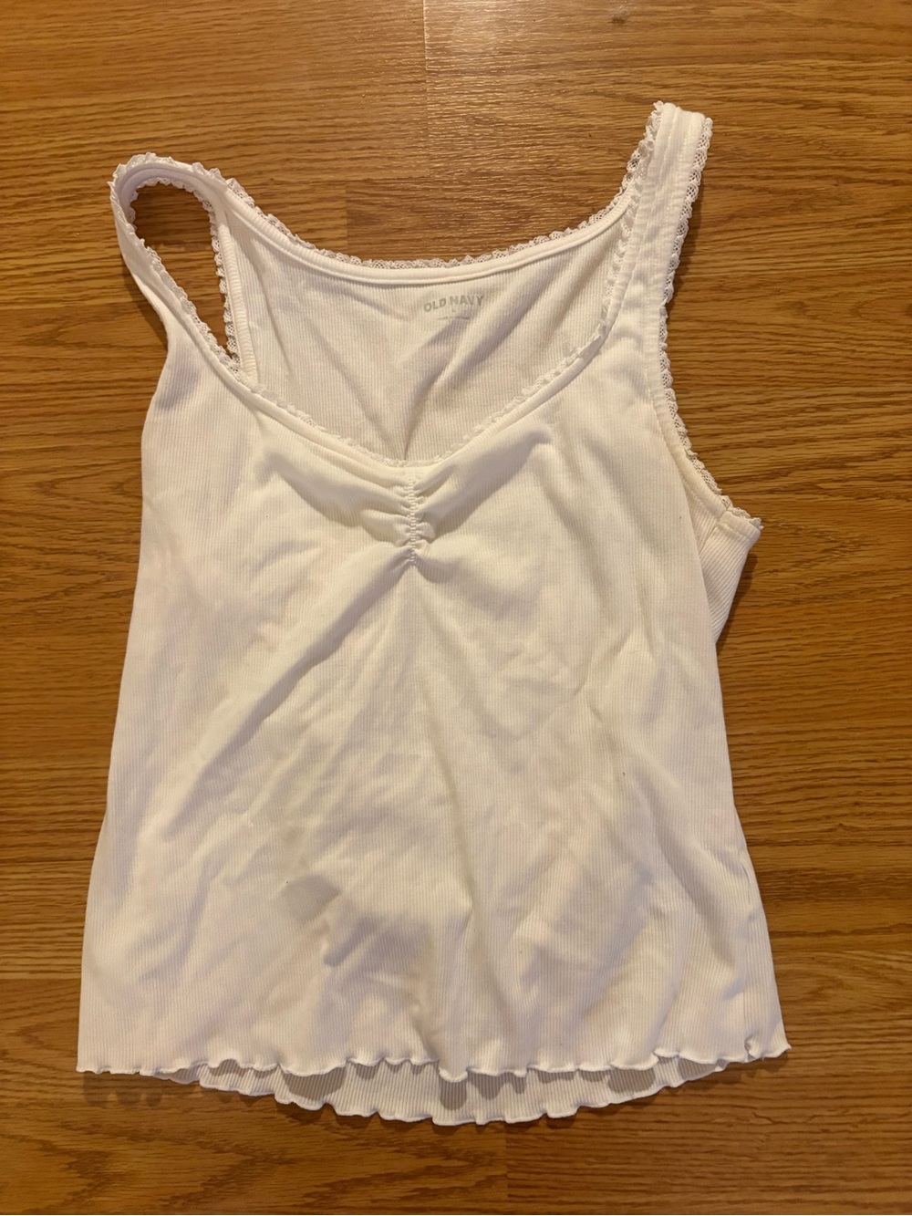 Old Navy White Ribbed Lettuce-Edge Tank